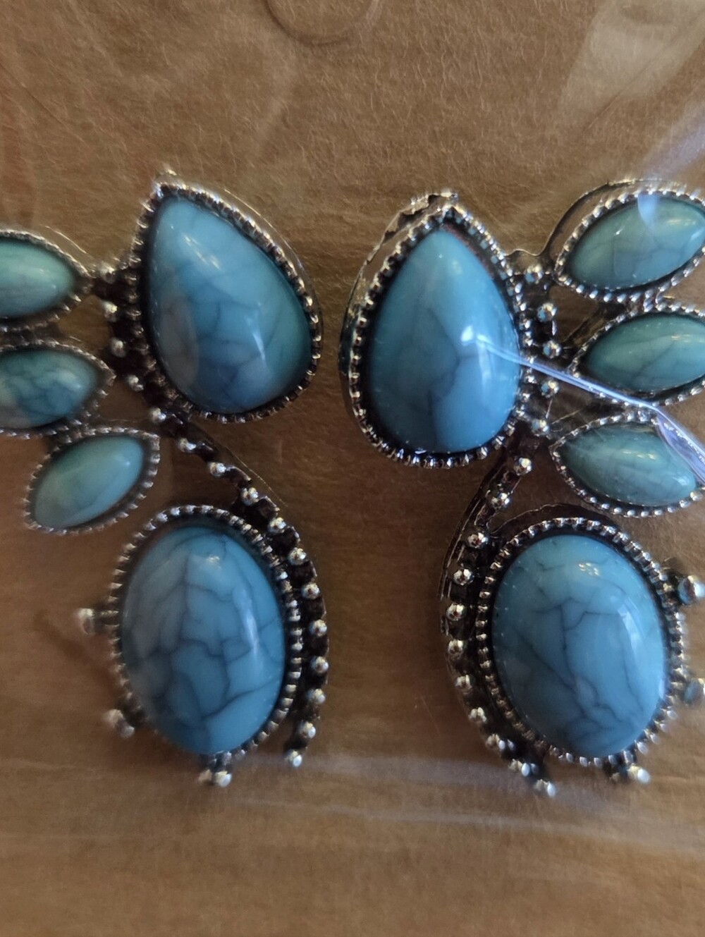 Turquoise Stone Teardrop and Oval Earrings - Women Jewelry